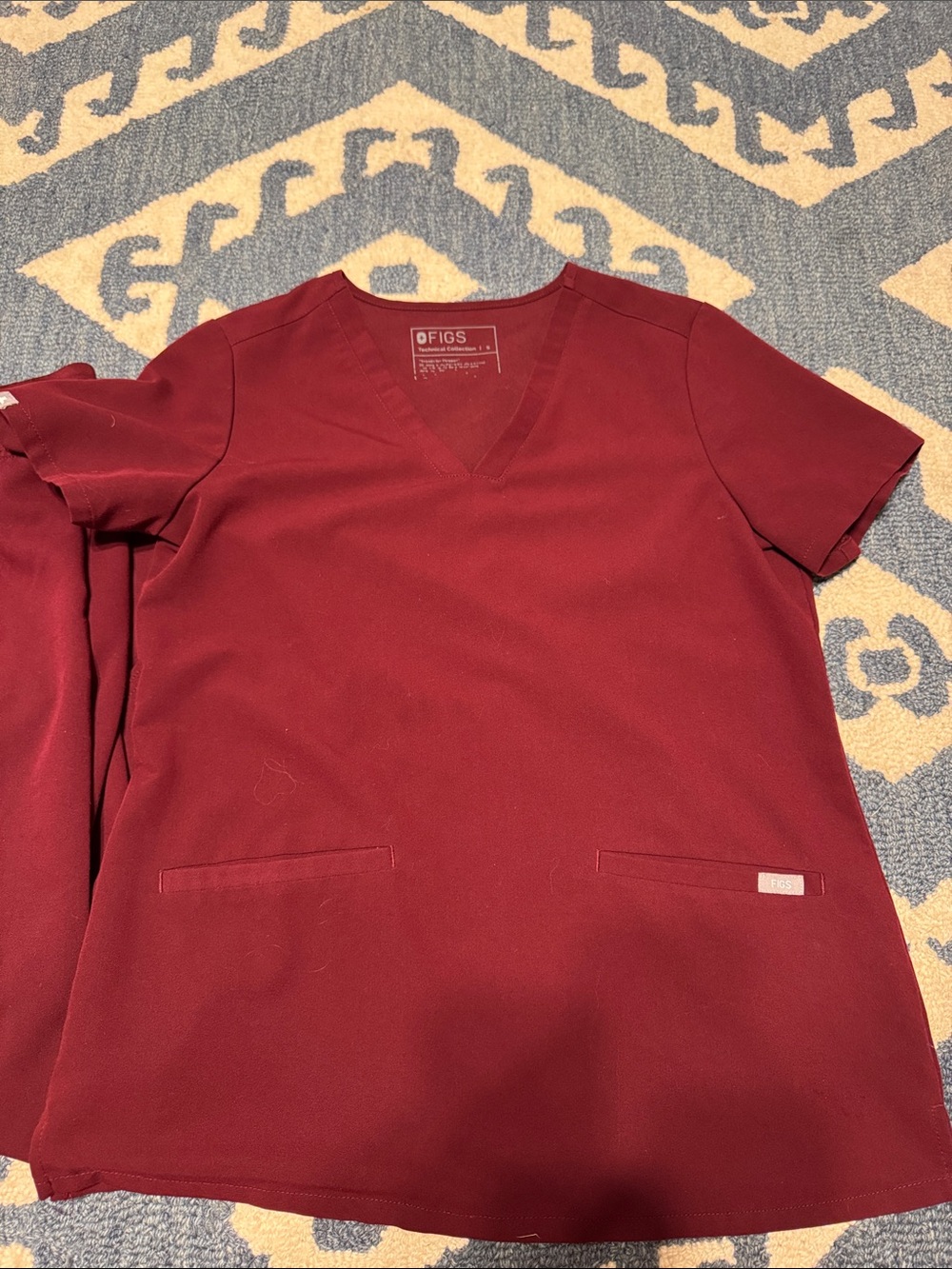 Figs Women's V-Neck two pocket Scrub Top and Livingston maroon scrub pants